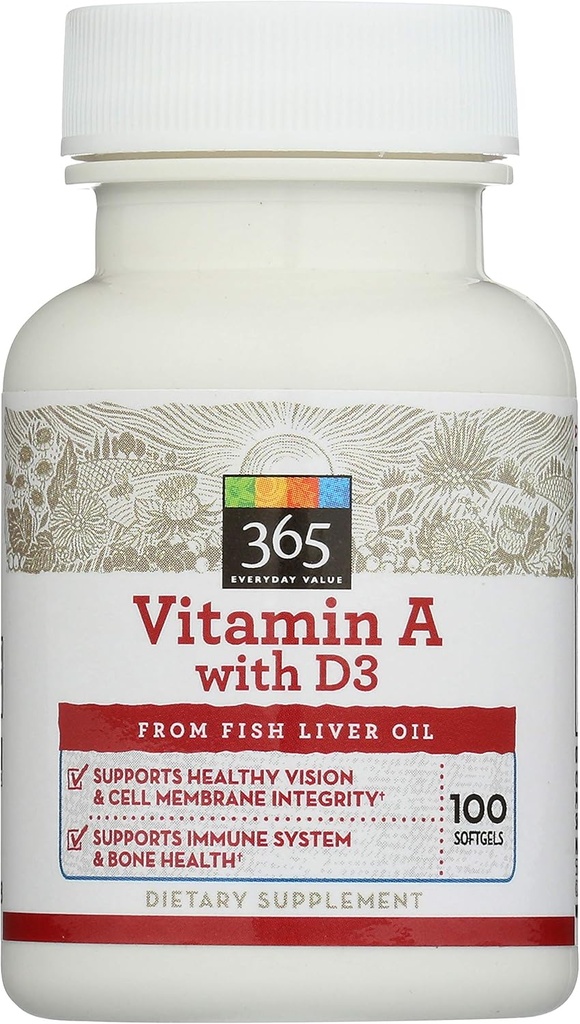 365 by Whole Foods Market, A-vitamiini D3, 100 ct