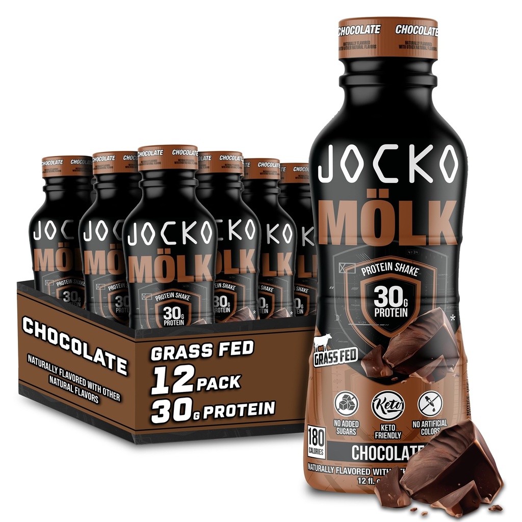 Jocko Mölk 30g Grass Fed Protein Shakes Ei lisättyä sokeria Protein Drinks KETO Friendly - Valmis juomaan 12 FL Oz (Pakki 12) Suklaa