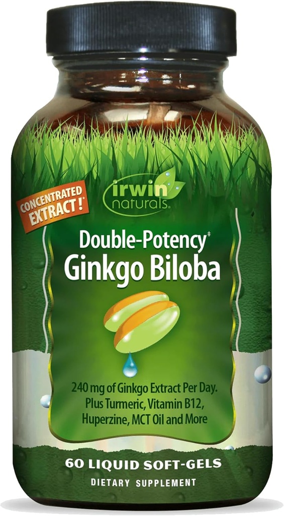 Irwin Naturals Double-Potency Ginkgo Biloba - 60 Softgels - Paranna muistia, henkistä keskittymistä ja energiaa