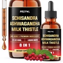 8in1 Schisandra Berry Drops with Milk Thistle, Ashwagandha, Rhodiola Rosea, Holy Basil, Artichoke, Voikukka juuri & Turmeric Curcumin - 2 Fl Oz varten 2 kuukauden toimitus