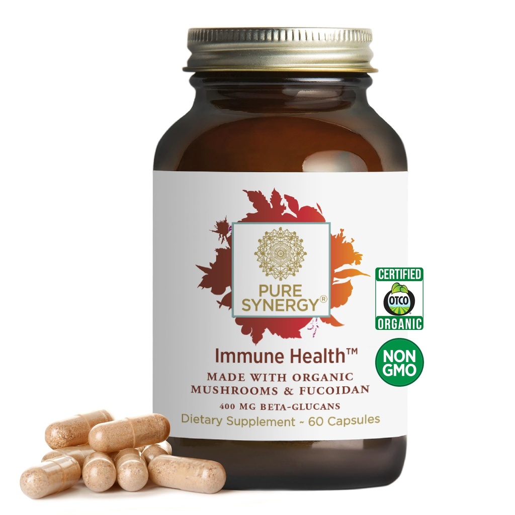 PURE SYNERGY Immune Health | Immune Support Mushroom Supplement | Astragalus och Beta-Glucan-extrakt med organiska funktionella svampextrakt | för året runt Support (60 kapslar)