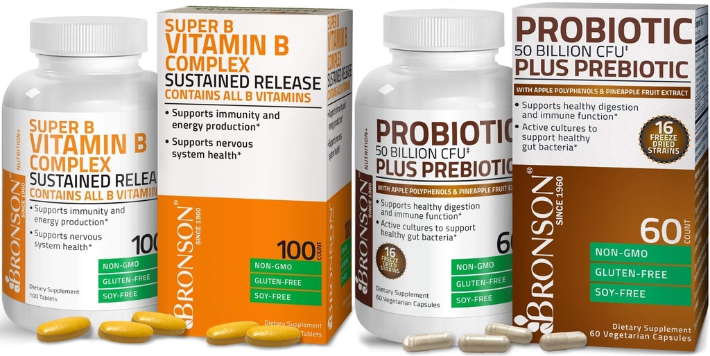 Bronson Probiootti 50 miljardia PMY + Prebiootti Apple Polyfenolit & Ananas Fruit Extract + B-vitamiini Complex kestävä julkaisu
