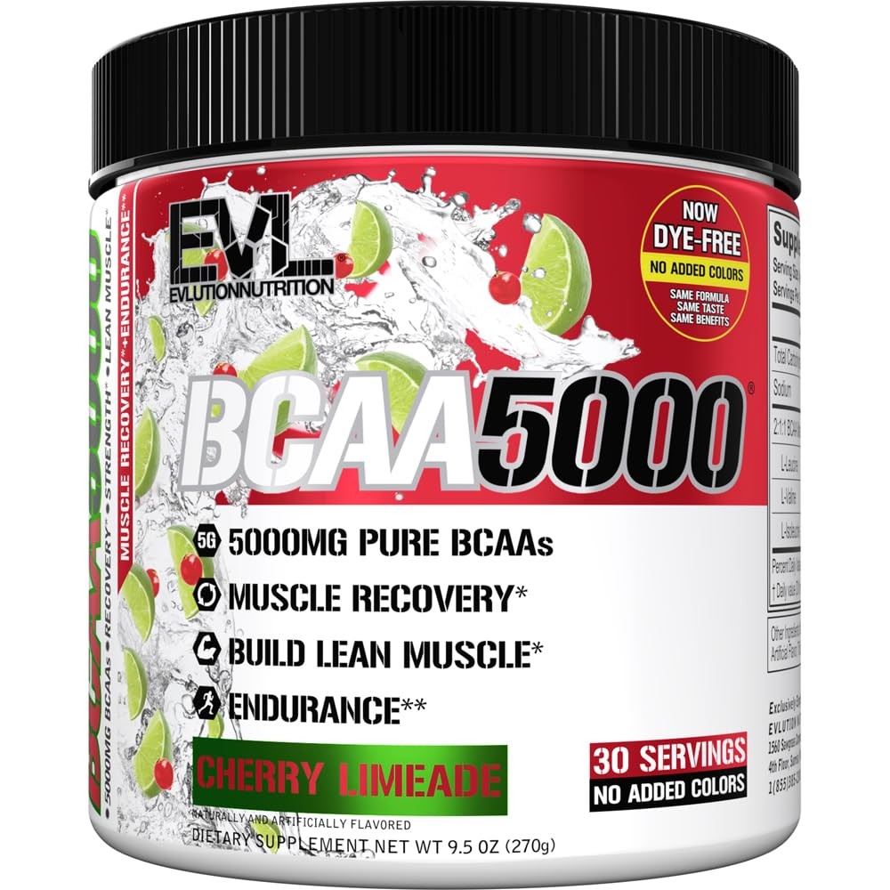 Evlution EVL BCAAs Aminohapot Powder - BCAA Powder Post Treenaus Recovery Drink and Stim Free Pre Treout Energy - 5g haaraketju Aminohapot täydentää miesten - Cherry Limeade