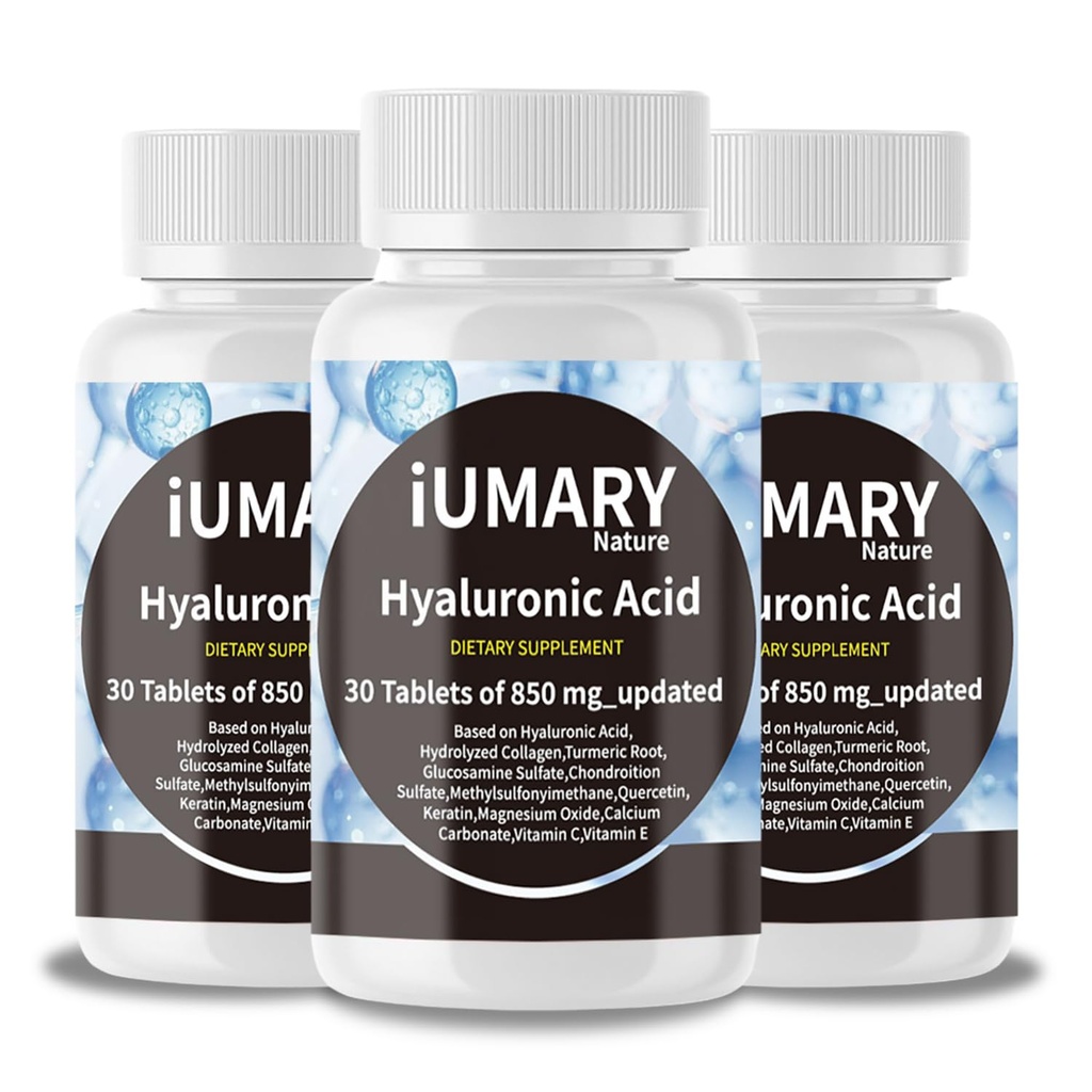 Hyaluronihappoa lisäravinteet, 850 mg Korkea Biosaatavana Ruokavalion hyaluronihappo - Advanced Joint Support Hydrolysed Collagen, Turmeeric, Glu-kosamiini, MSM, C-vitamiini ... 30 tablettia.