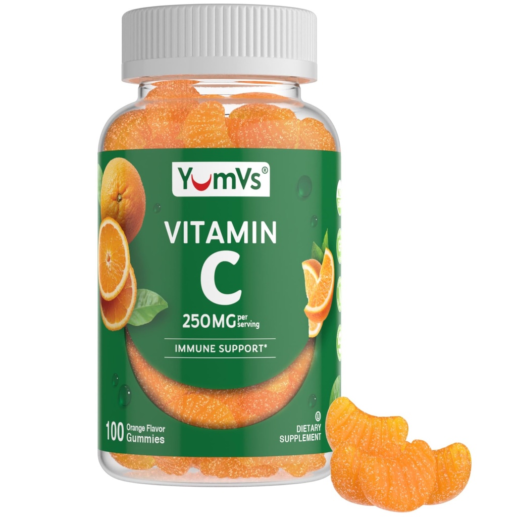 Vitamin C Gummies för vuxna - 250 mg Yummy Vitamin C Gummy - VIT C Gummies - Immune Support Supplement -Orange Flavored Kosher, Halal, Gluten Free (100 greve)