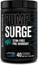 Jacked Factory Pumpsurge Max Stim Free Pre Treout - High-Performance Comfeine Free Pre Treout with L-Citrulline, N03-T Arginiininitraatti & Glutatione - 40 tarjoilua, Sininen Vadelma
