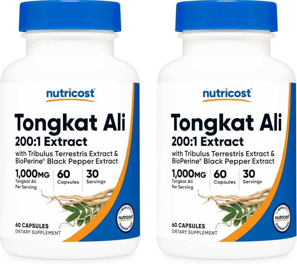 Nutricost Tongkat Ali 1000 mg, 60 kapselia (2 pullo) - 30 tarjoilua per pullo, kasviskapselit, ei-GMO, gluteeniton