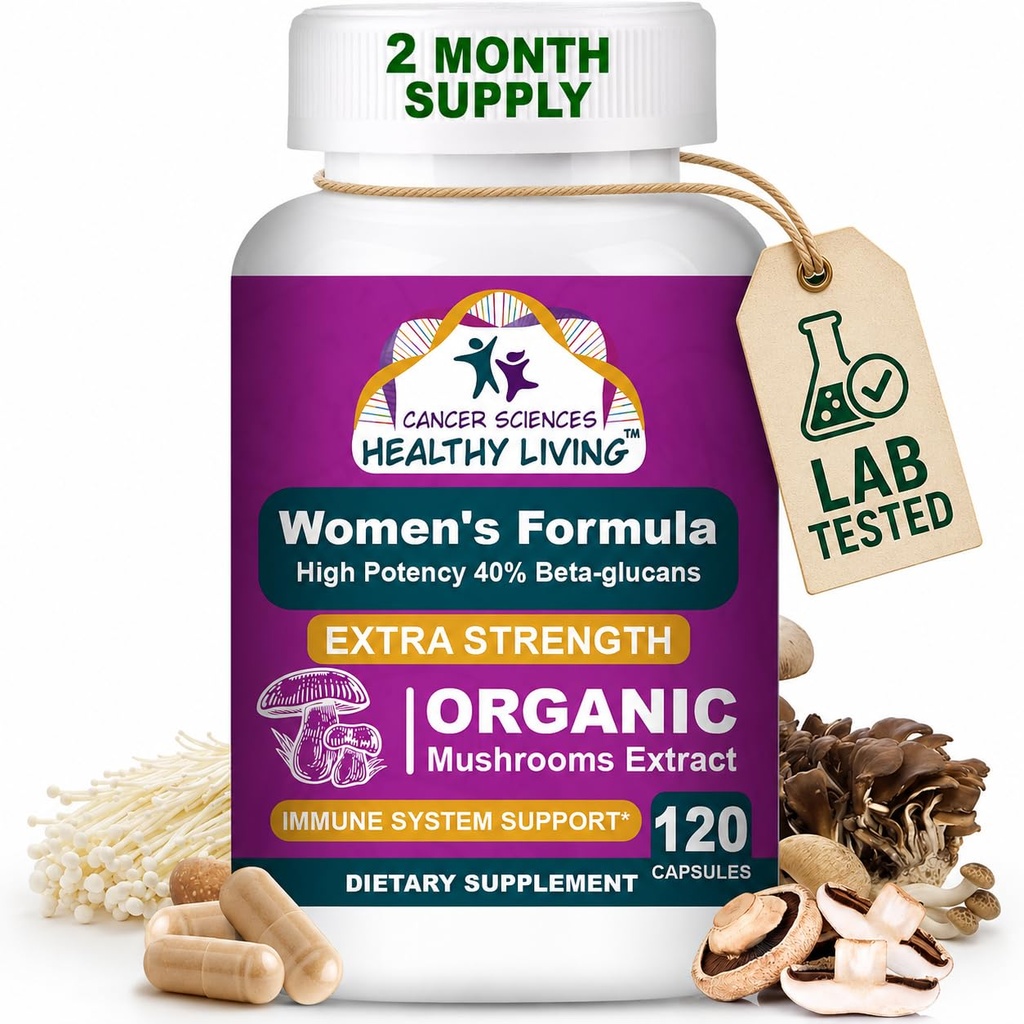 Syöpä Sciences Organic Multivitamiini naisille - Sieni Supplement Extract - Hormonal & Immuuni Tuki vitamiinit - 1500 mg Ei-GMO Wellness Mushroom Complex 40% Beta-Glucans,120 kapselit
