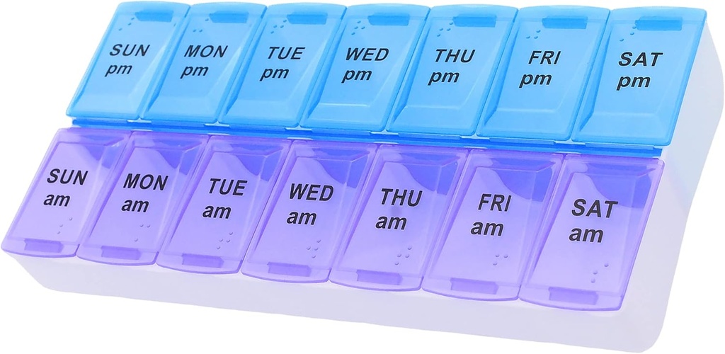 7 Day Weekly AM PM Pill Organizer, ShysTech Large Pill Case Pill Box för Pills Vitamin Supplements Medication (Purple/Blue)