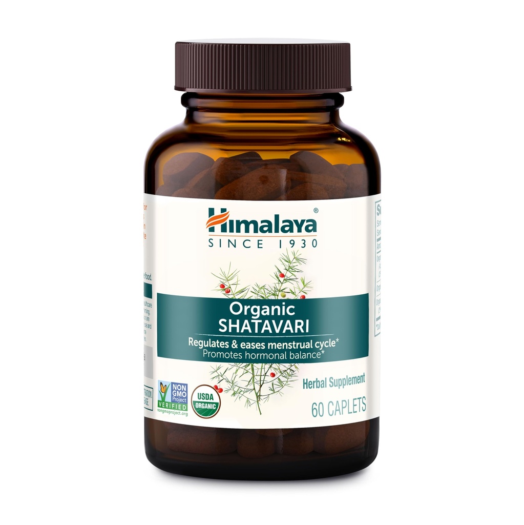 Himalaya Organic Shatavari - Promotes Hormoni Balance for Women and Menstrual Cramp Relief - USDA Organic, Vegan, Gluteeniton, 1300 mg, 60 Caplets