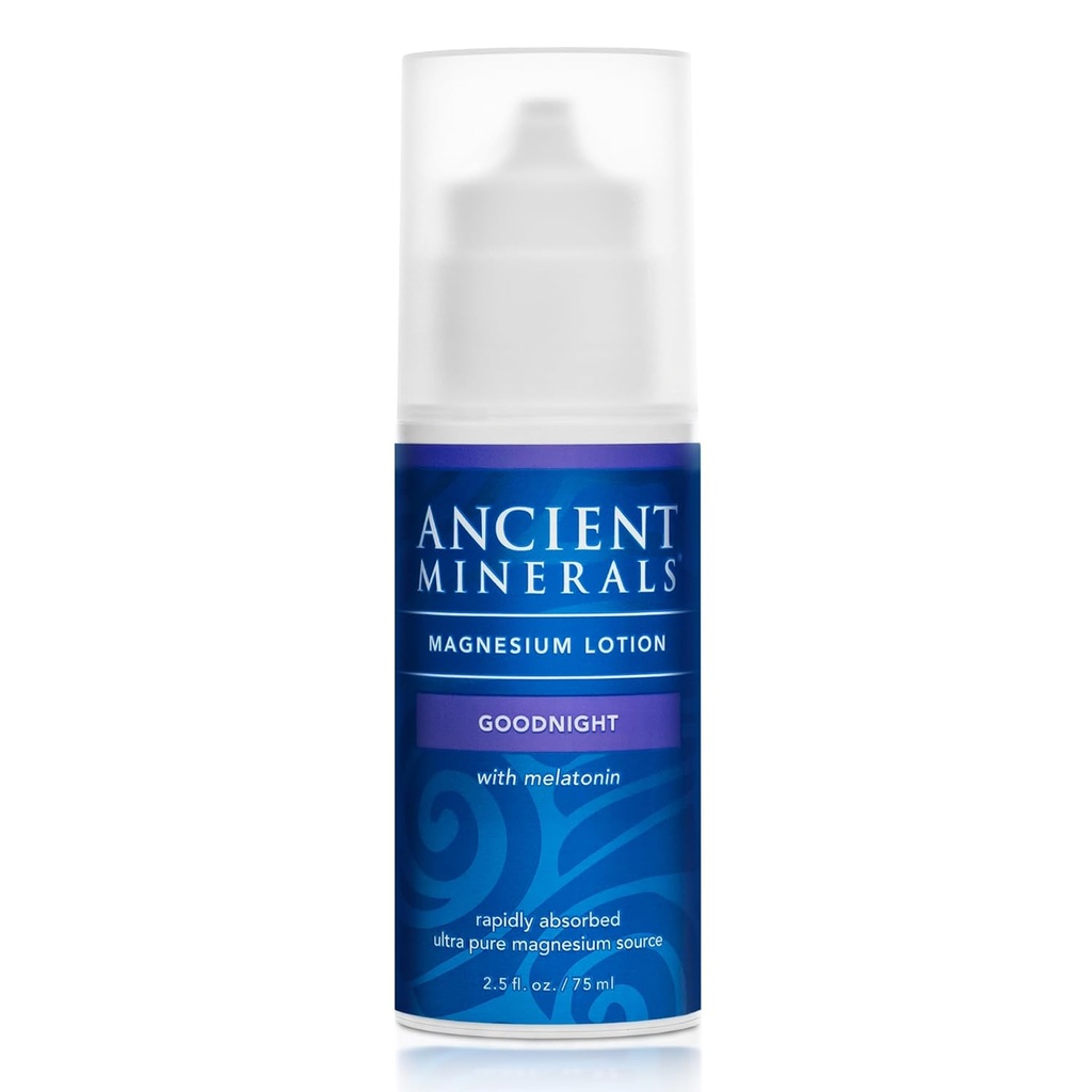 Ancient Minerals Magnesium Lotion Goodnight Night Cream innehåller melatonin med magnesiumklorid och OptiMSM en aktuell nattfuktande lotion (2.5oz)