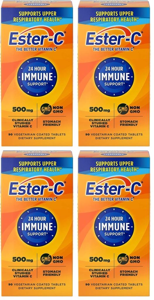 Ester-C 500 mg 24 tunnin C-vitamiinitabletit immuunitukea, C-vitamiinin täydentää, 90 määrää (pakkaus 4)