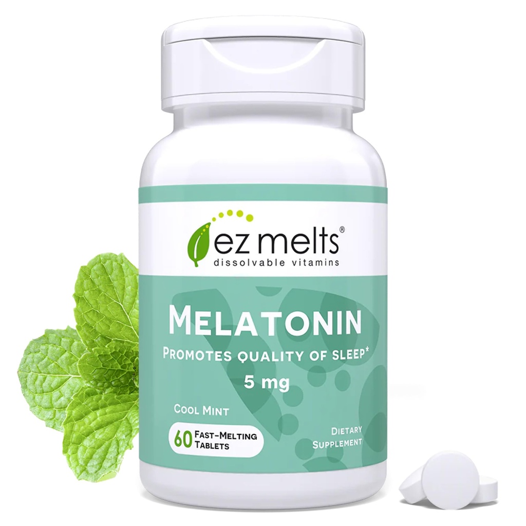 EZ sulaa liukeneva melatoniini, 5 mg, sokeriton, 2-kuukautinen tarjonta, viileä minttuflavored - 1 pakkaus