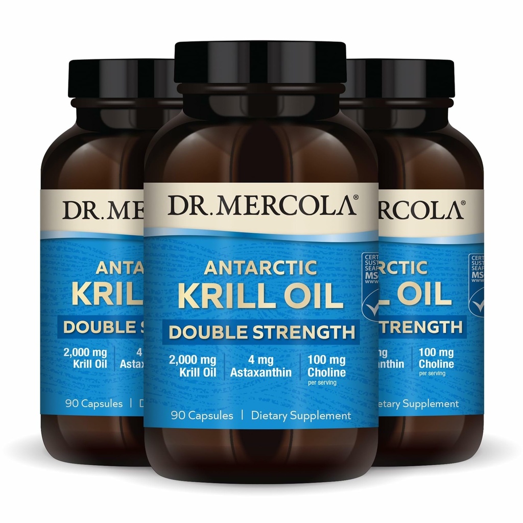 Dr. Mercola Antarktis Krill Oil Double Strength - 2000 mg - Omega-3 täydentää EPA & DHA - tukee aivot, sydän, Joint & Immuuniter Health - GMO-vapaa & Gluteeniton - 270 kapselia (90 palvelinta)