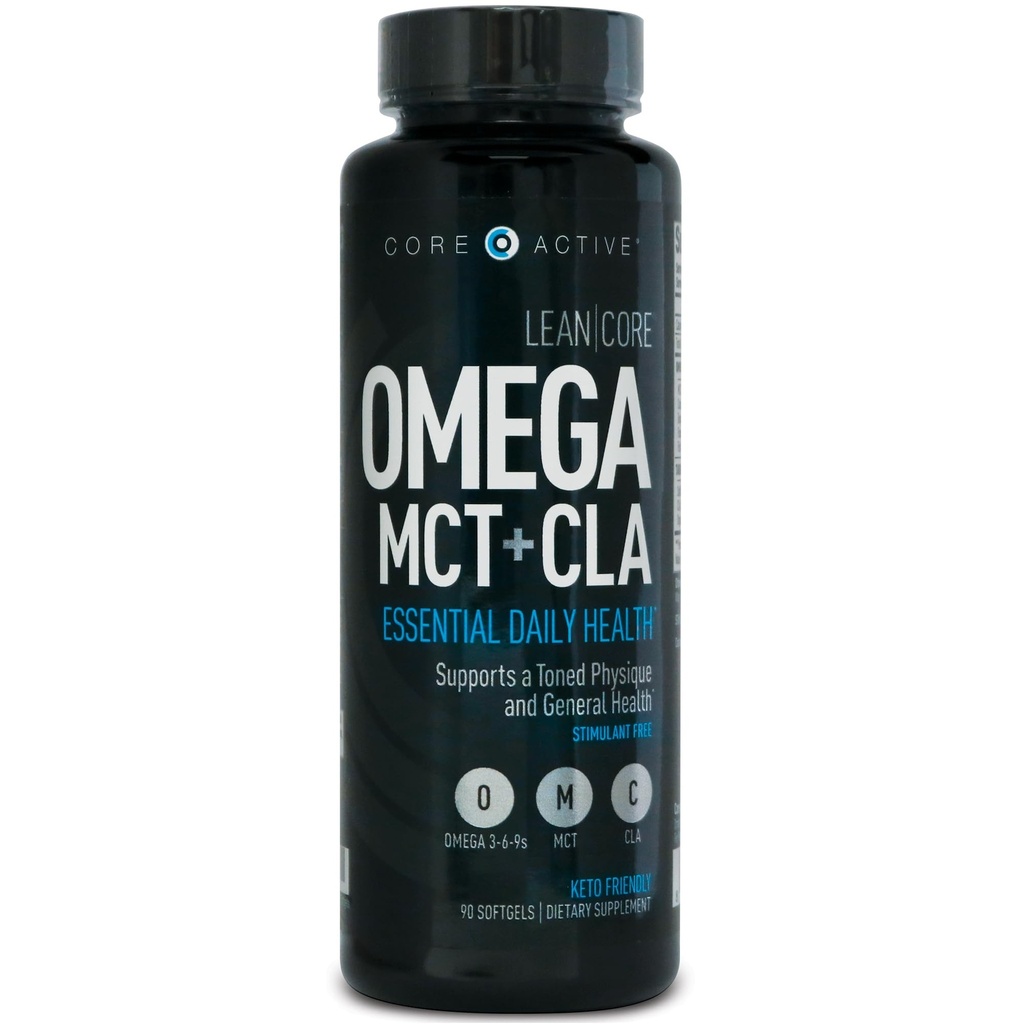Lean CORE Omega MCT + CLA - Stimulant Free Health Formula, Lean Muscle & Toned Physique, Omega 3-6-9 Rasvahapot - Pellavaöljy-kookosöljy- Keto Friendly 30 päivän tarjonta (90 Softgels)