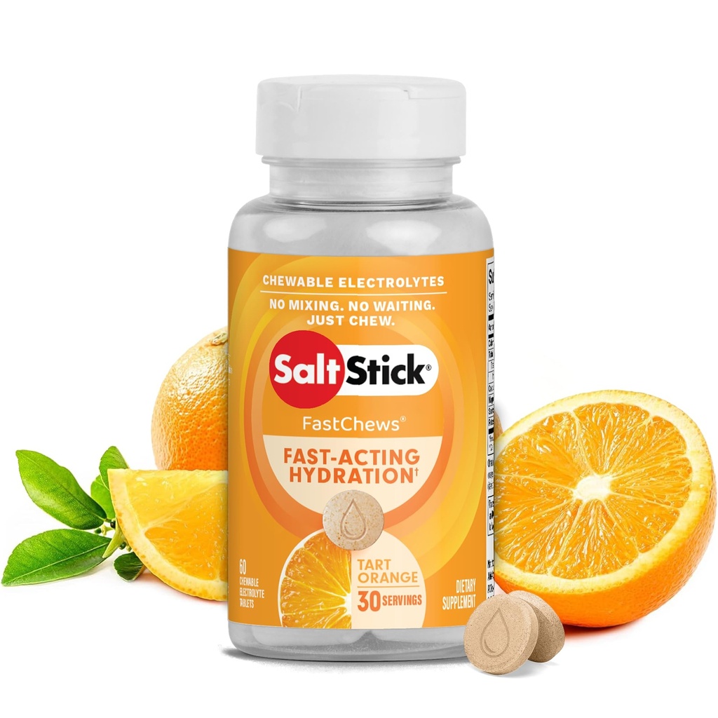 SaltStick Electrolyte FastChews - 60 Orange Chewable Electrolyte Tabletit - Salt Tabletit Runners, Urheilu ravitsemus, Electrolyte Chews - 60 Count Bottle