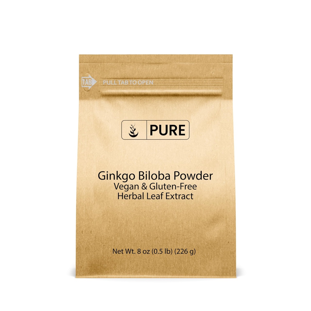 Puhdas Alkuperäinen ainesosat Ginkgo Biloba Powder (8 oz) Aina puhdas, Ei täyteaineita tai lisäaineita, Lab Varmennettu