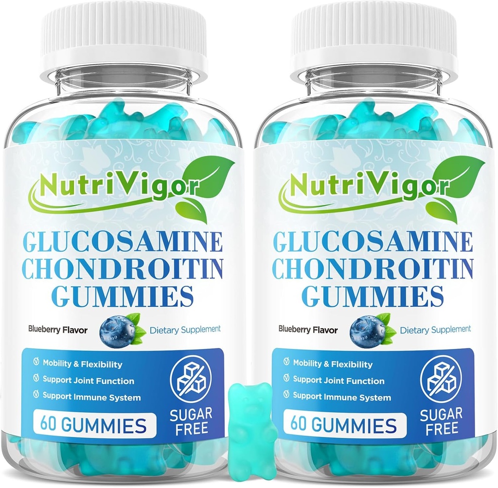 Glukosamiini Chondroitin Gummies, Extra Strength Joint Support Supplement MSM & Elderberry, Joint Support Supplement for Aikuinen, Miehet & Naiset, Mustikka maku, 120 Count