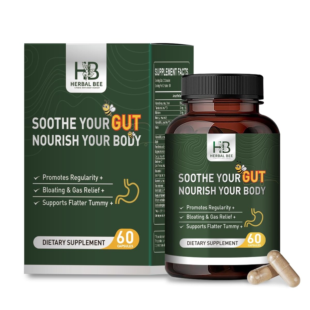 Kasviperäisen BE Gut Health - Kaasun ja turvotuksen lievittäminen, ummetus, vuotava Gut Repair - Gut Cleanse & Restare Digestion - edistää sääntöjenmukaisuutta, Colon Cleanser, 60 kapselia