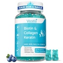 Biotin Gummies med Collagen & Keratin för hår hud naglar - stöder hårväxt och starkare naglar, kvinnor män, barn - 60 blåbär smaksatta gummies
