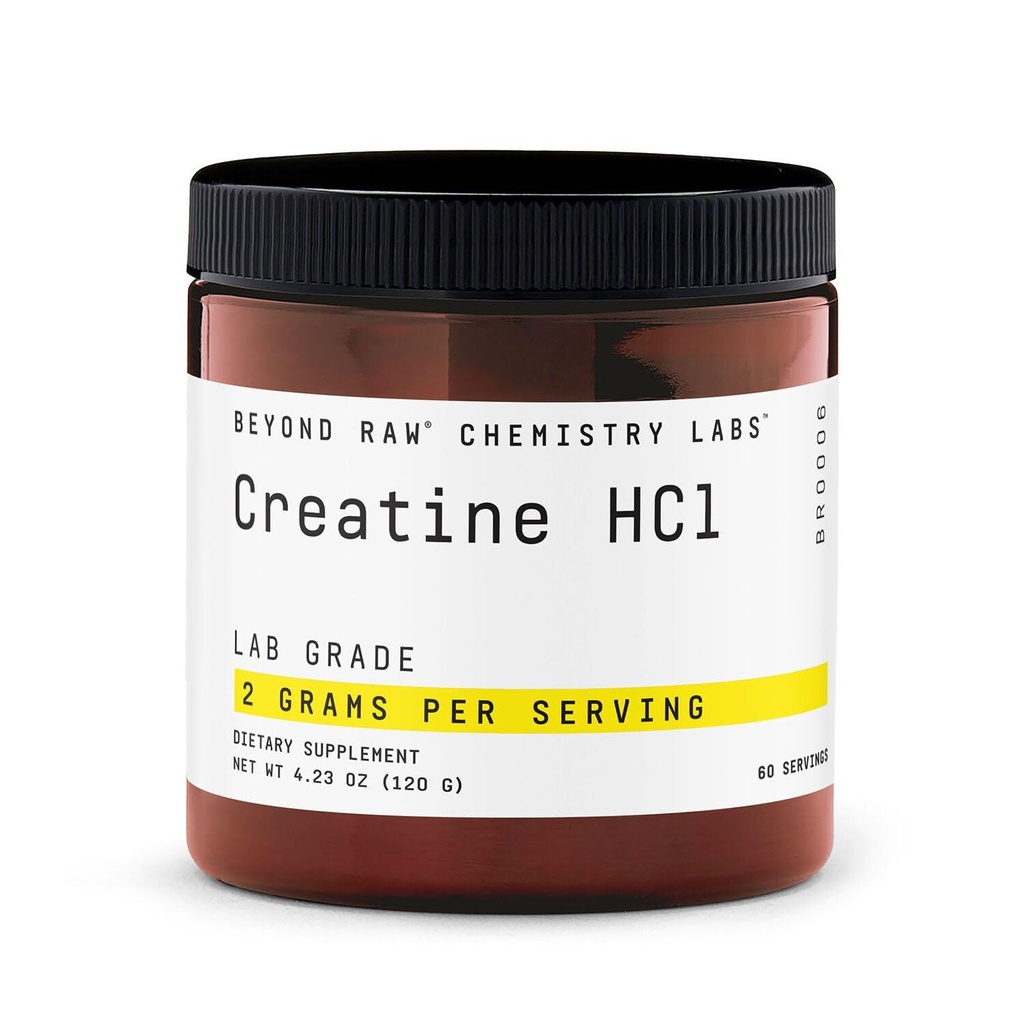 BEYOND RAW Creatiini HCl Powder, Science Backed, Lab Grade, Creatiini naisille ja miehille, lihasvoima, energian tuotanto, yleisurheilun suorituskyky, kognitiivinen tuki, solukombinaatio, 60 palvelinta