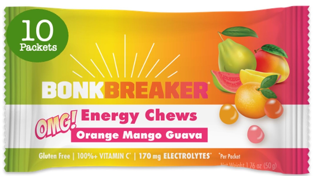 Bonk Breaker Energy Puruja Electrolytes, Orange Mango Guava, Helppo purra energia Gummies, 10 pakkaus