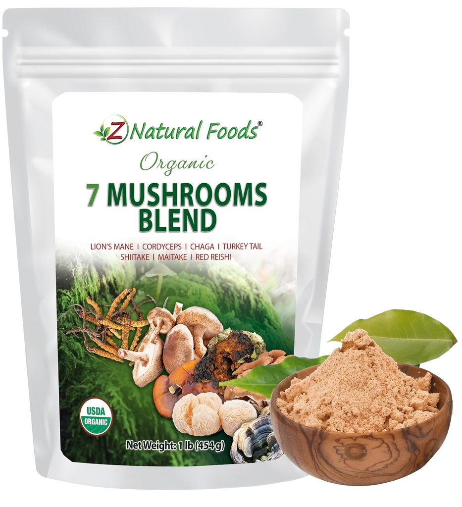 Z Natural Foods Organic 7 Sacred Mushrooms Blend - Mushroom Powder for Immune Health - Lion...