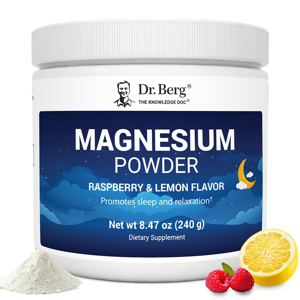 Dr. Berg Magnesium Glycinate Powder för sömn, avkoppling och stressavlastning - Inkluderar nu vitamin D3 & Zink - Utsökt Raspberry & Lemon smak (50 portioner) Magnesium Powder - Magnesium Drink Powder