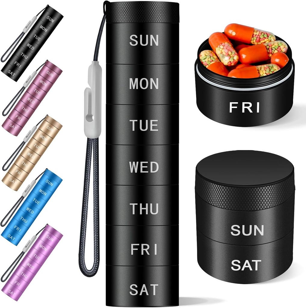 Aluminium Travel Pill Organizer, Weekly Metal Pill Case,Pill Holder, Moisture Proof Waterproof Daily Pill Box 7 Day, Large Pill Container to Hold Vitamins,Medication,Supplements OnlyBlack