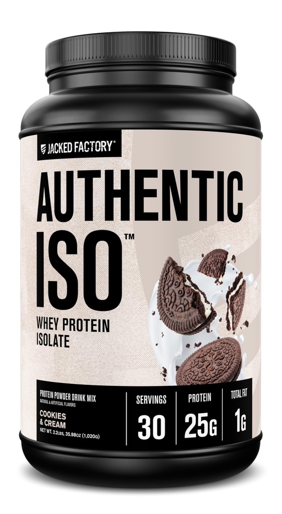 Jacked Factory Authentic ISO Grass Fed Whey Protein Isolate Powder - Low Carb, Non-GMO Muscle Building Protein w/No Fillers, Post Treout Recovery, Cookies & Cream