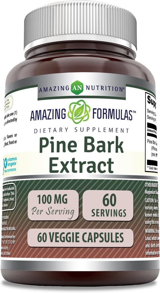 Fantastiska formler Pine Bark Extract 100 Mg | Vegetariska kapslar Supplement | Icke-GMO | Glutenfri | Icke-GMO | Glutenfri | 1 Pack | 60 greve