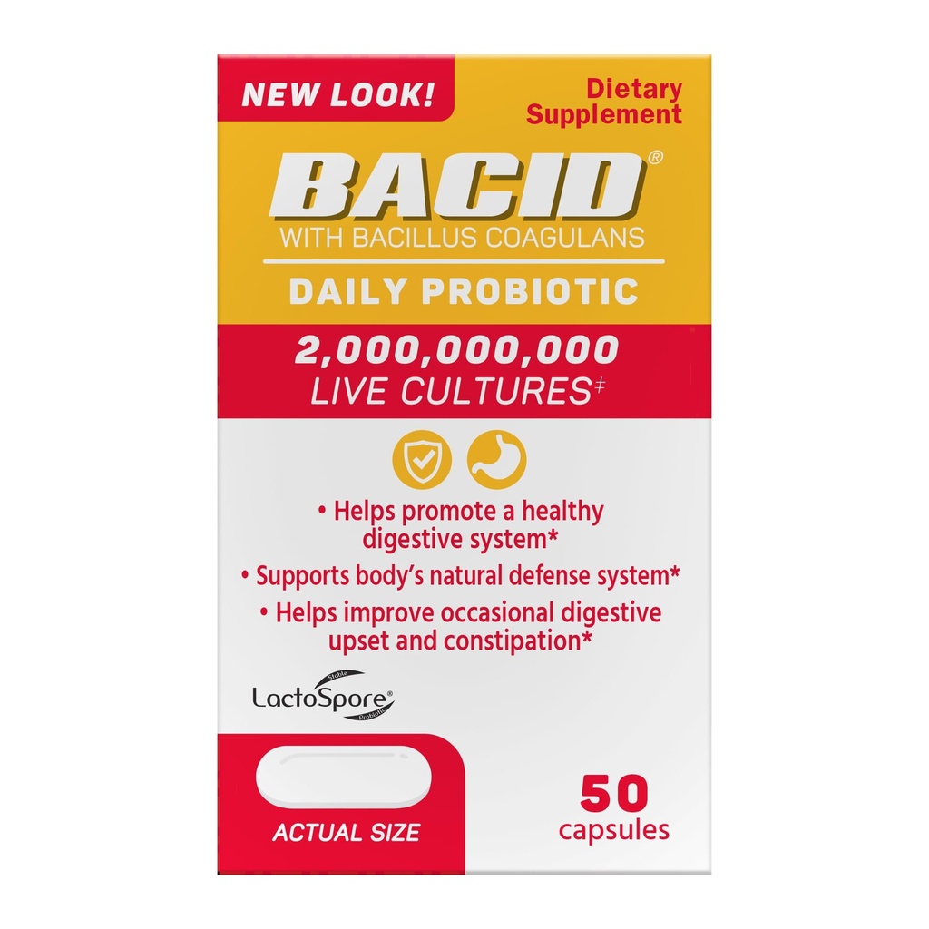 Bacid Daily Probiotic med Bacillus Coagulans, 50 Count, Digestion Supplement för att förbättra Occasional Constipation