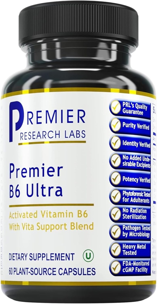 Premier Research Labs Premier B6 Ultra-P5P Vitamin B6, Pyridoxal 5 Fosfat B6 Vitaminer Supplement, 50mg B6 Per Capsule, Active Form för energi Metabolism, & Brain Function - 60 Vegetariska kapslar