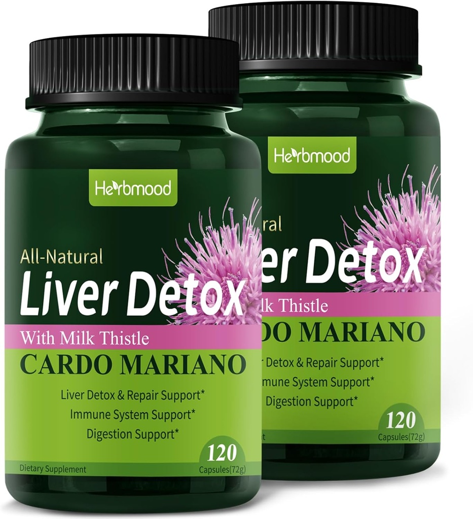 Herdmood Silymarin Milk Thistle Liver Detox Capsules for Fatty Liver, Alcachofa y Cardo Mariano con Silimarina para el Higado Graso, Liver Cleanse Detox & Repair Formula w/Artisoke Extract. 240Count