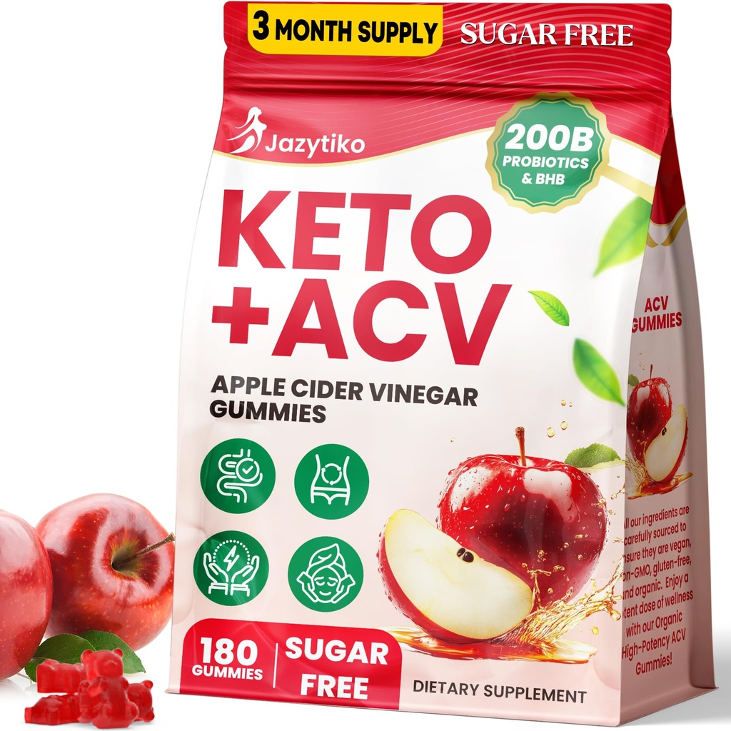 Apple Cider Vinegar Gummies, Advanced ACV Gummy with Probiotics, BHB, B12 and Keto Support - Keto Acv Gummies for Detox, Metabolia, Digestion, Gut & Immuuni Health - Sokeriton, Vegan, 180 Counts