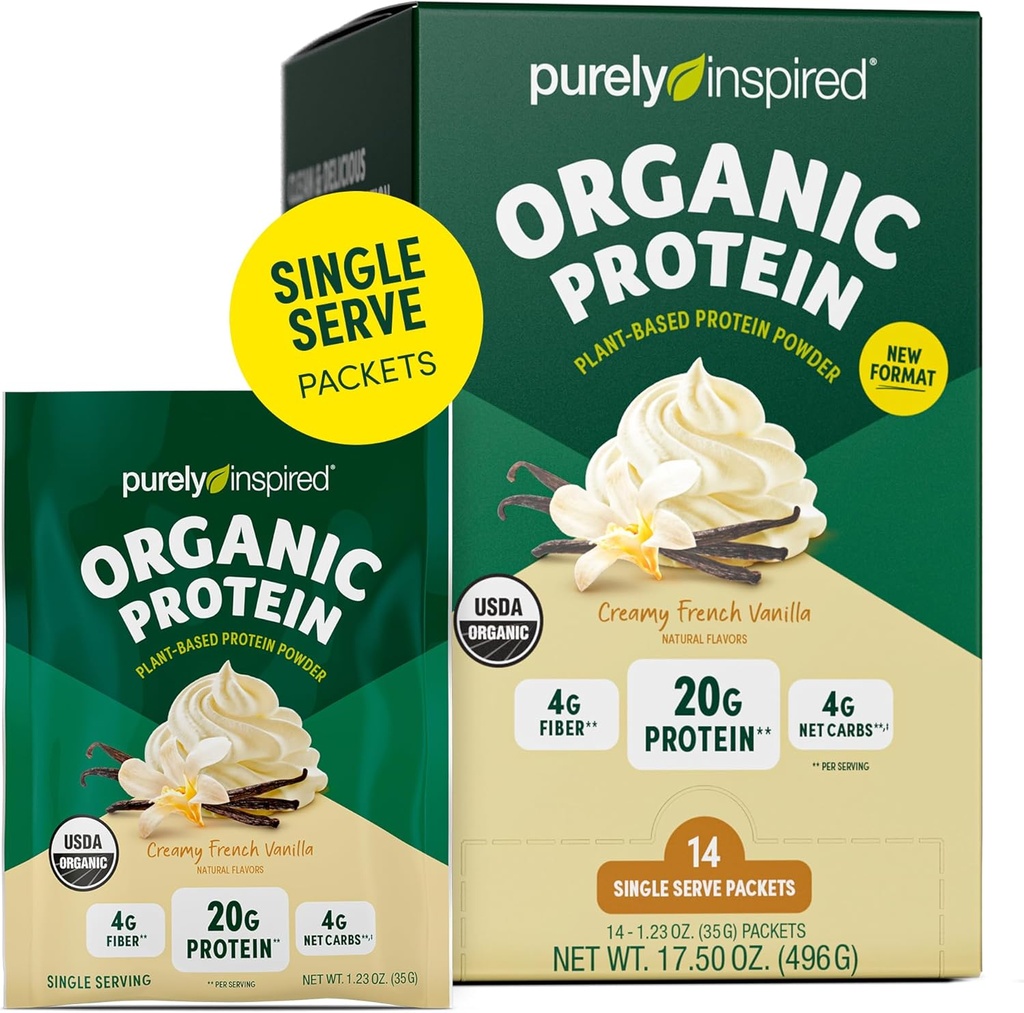 Purely Inspired Organic Protein Powder, 14 Single Serve Packets, Creamy Vanilla - 20g Plant-Based Protein Powder för Smoothies & Shakes - Dairy-Free, Non-GMO - för Män & Kvinnor