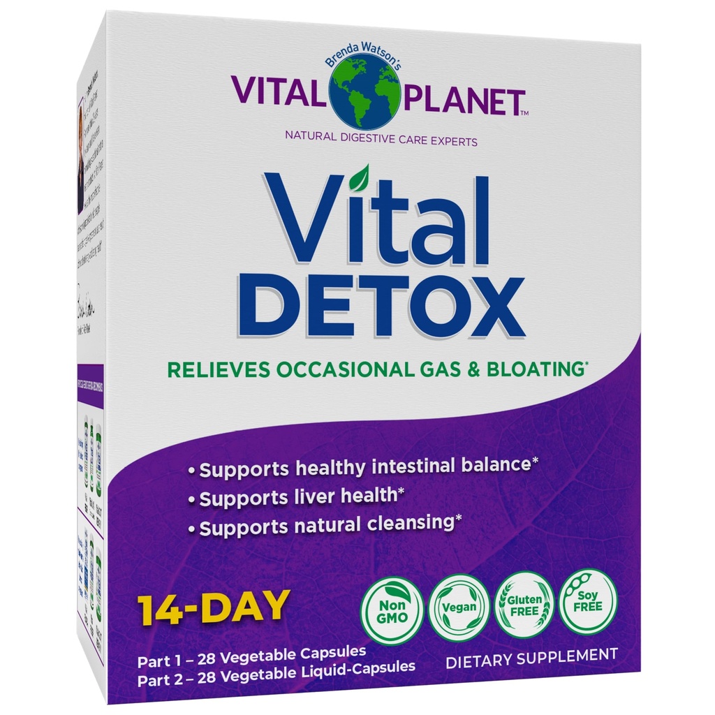 Vital Planet - Vital Detox maito Thistle, Quercetin, Alpha Lipoic Acid, Koliini, ja Yrtit, satunnainen kaasu ja turvotus, tukee terve suoliston tasapaino, 2-osa 14 päivän Kit, 56 kapselia