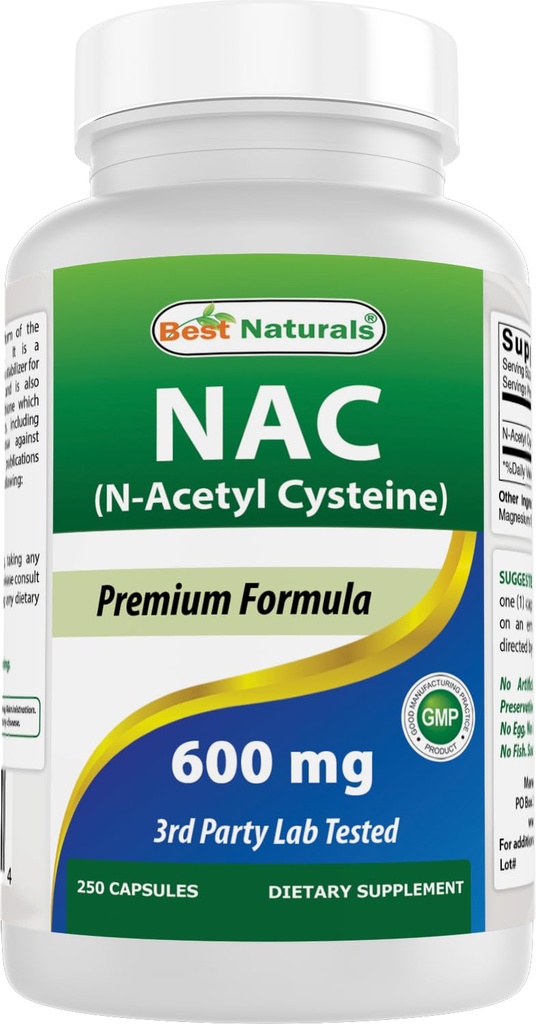Best Naturals NAC N-asetyyli-kysteiini 600 mg 250 kapselia
