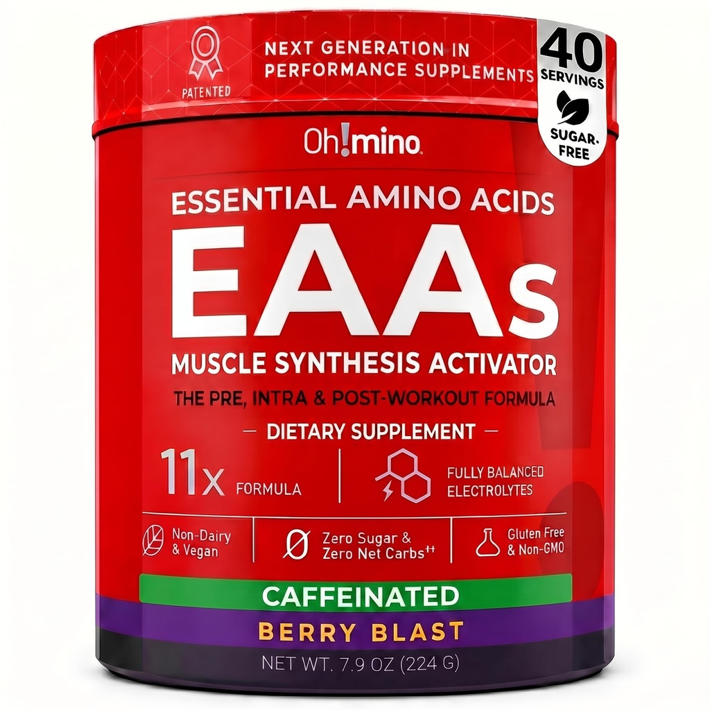 Oh!mino Essential Amino Acids Supplement. Berry Blast, kofeiiniton jauhe. Kaikki 9 EAA, BCAAs ja Täydellinen Amino harjoituksia, Amino energia, ja rakentaa lihasten, ja palata nopeammin.
