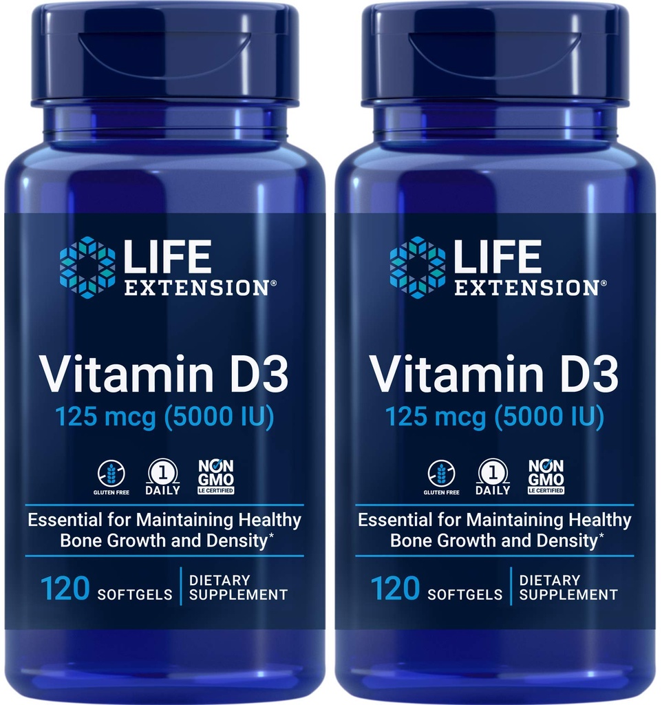 Life Extension D3-vitamiini 5000 IU, 120 Softgels (pakkaus 2)