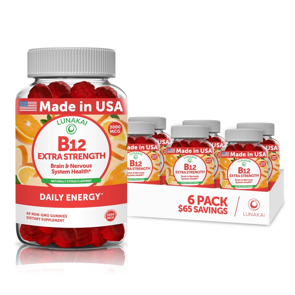 B12-vitamiini Gummies aikuisille - maesti omistettu Formula - 3000 mcg Metyyli B-12 suuri imeytyvä energia Gummies - ei-GMO Vegan Vit B12 - purtava B 12 energia- ja luuterveys - 6 pakkaus