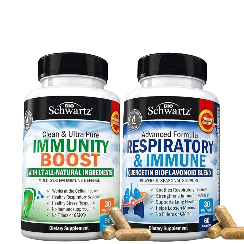 BioSchwartz Respiratory & Immune Lung Support Supplement med Quercetin (1 Month Supply) Plus 17 i 1 Immun Support Supplement med antioxidanter (1 månads Supply)