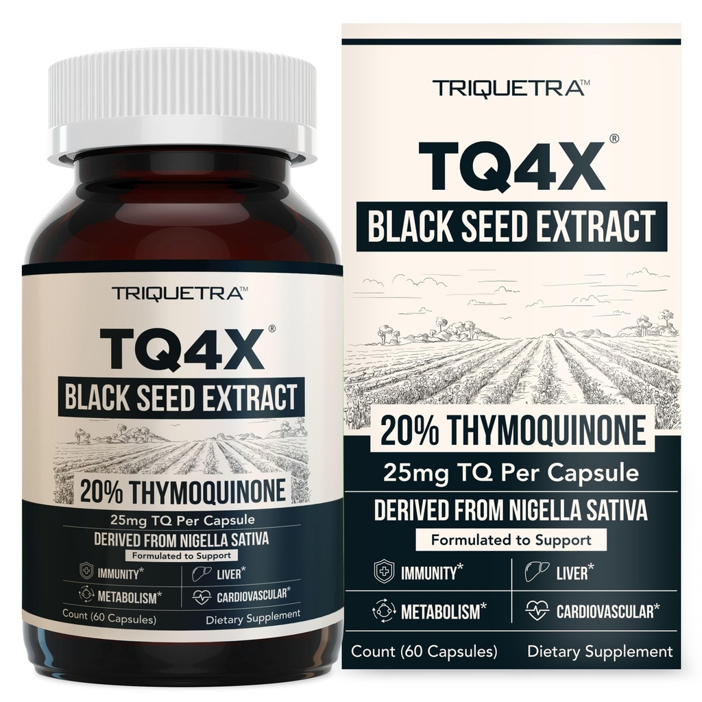 20% Thymokinonin musta siemenöljyuutekapselit - TQ-Advanced 4X®: Potent Thymokinonin pitoisuus saatavilla - 60:1 Nigella Sativa, Raw Form, Vegan, Lasipullo (60 kapselia)