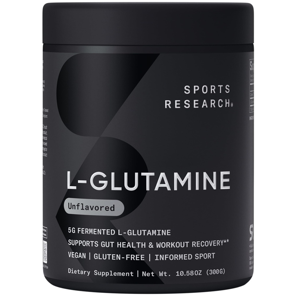 Sports Research® L-Glutamiini - Treenaus Recovery, Immuuniterveys ja Gut Health Support - 5 G per Serving - 10.58 Oz