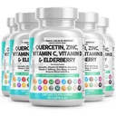Clean Nutraceuticals Quercetin Sinkki C-vitamiini D-Bromelain Elderberry - Keuhko-Immuunin tuki täydentää Aikuiset, joilla on Artemisin, Sea Moss, Echinacea, Allergia Relief (60 Count (Pack of 5))