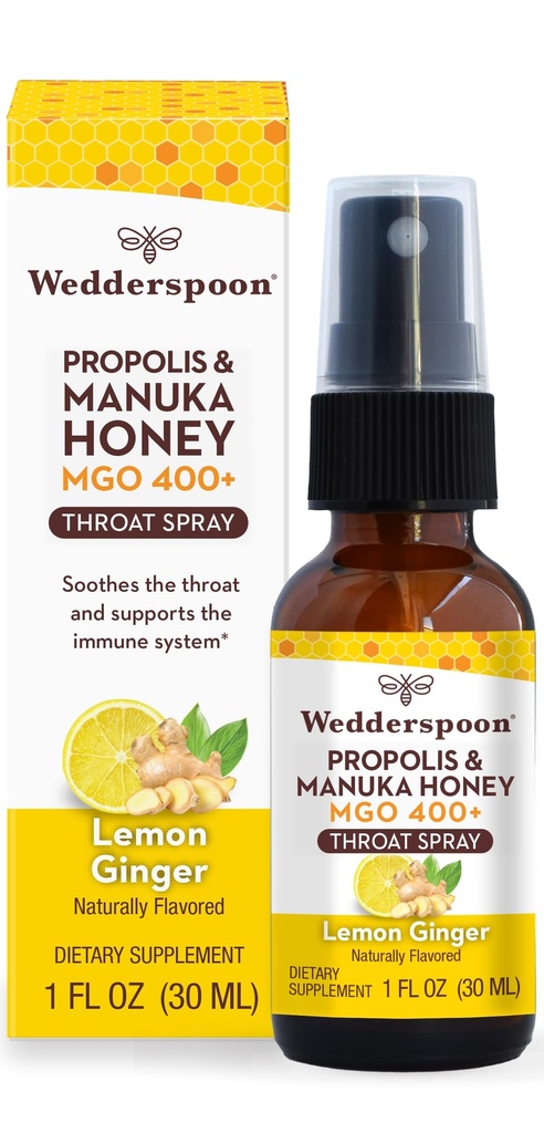 Wedderspoon Propolis ja Manuka Honey Chroat Spray, Lemon & Ginger, 1 Fl Oz (paketti 1), Sure Chroat Relief, Natural Immunosupport