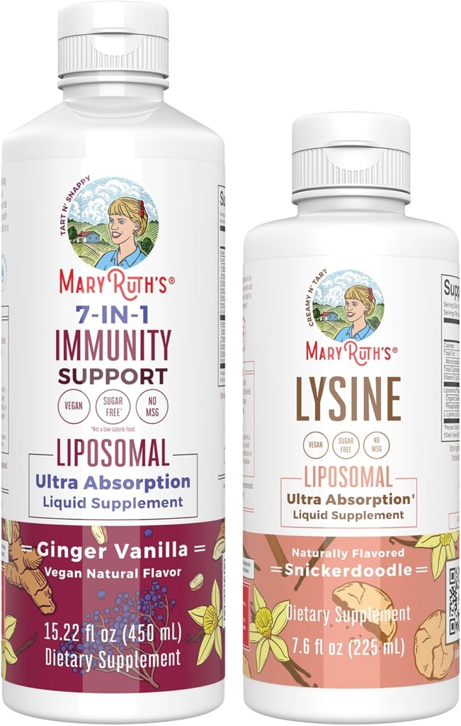 MaryRuth Organics Lysine Liposomal (Snickerdoodle) & Immuniteetti (GMC) / Puhdasta etiketti Project Varmennettu® ...