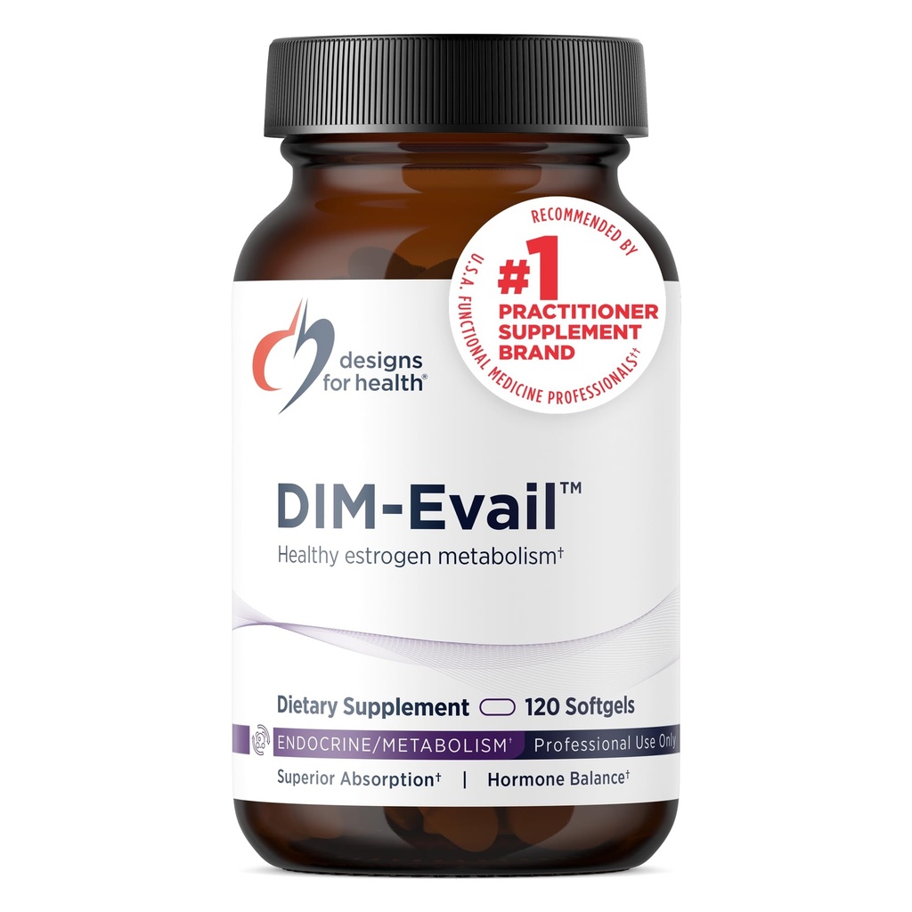 Designs for Health DIM-Evail - 100 mg DIM Supplement Enhanced Absorption Diindolylmethane - Tukee Terve Estrogeeni aineenvaihdunta & naisten terveys - ei-GMO & soijavapaa (120 Softgels)