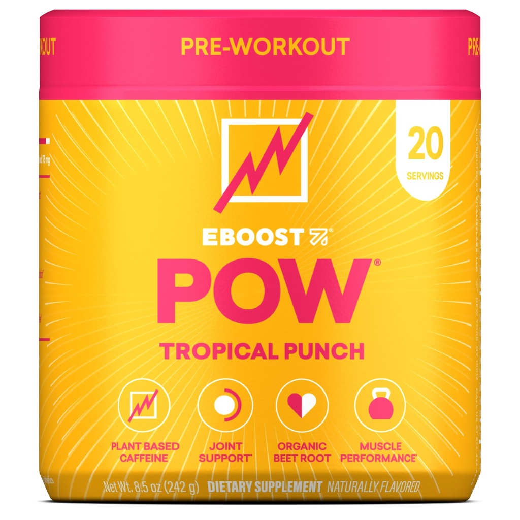 EBOOST POW Natural Pre workout Powder ... 20 tarjoilua - Trooppinen punch - Pre treenaus täydentää suorituskykyä, yhteinen liikkuvuus tuki, energia, Focus - Miehet ja naiset - ei-GMO, Gluteenittomat, Ei Creatiini