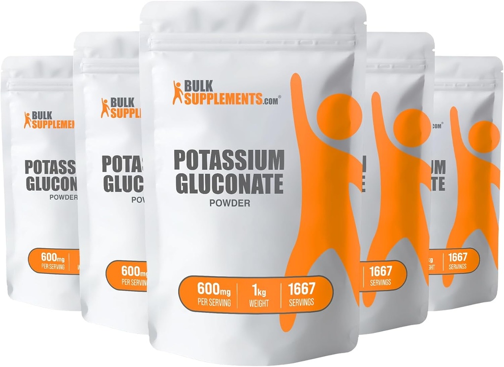 BulkSupplements.com Kaliumglukonaattijauhe - Kaliumlisä, Mineraalilisä - Gluteeniton, 600 mg per tarjoilu, 5kg (11 lbs) (Pack of 5)